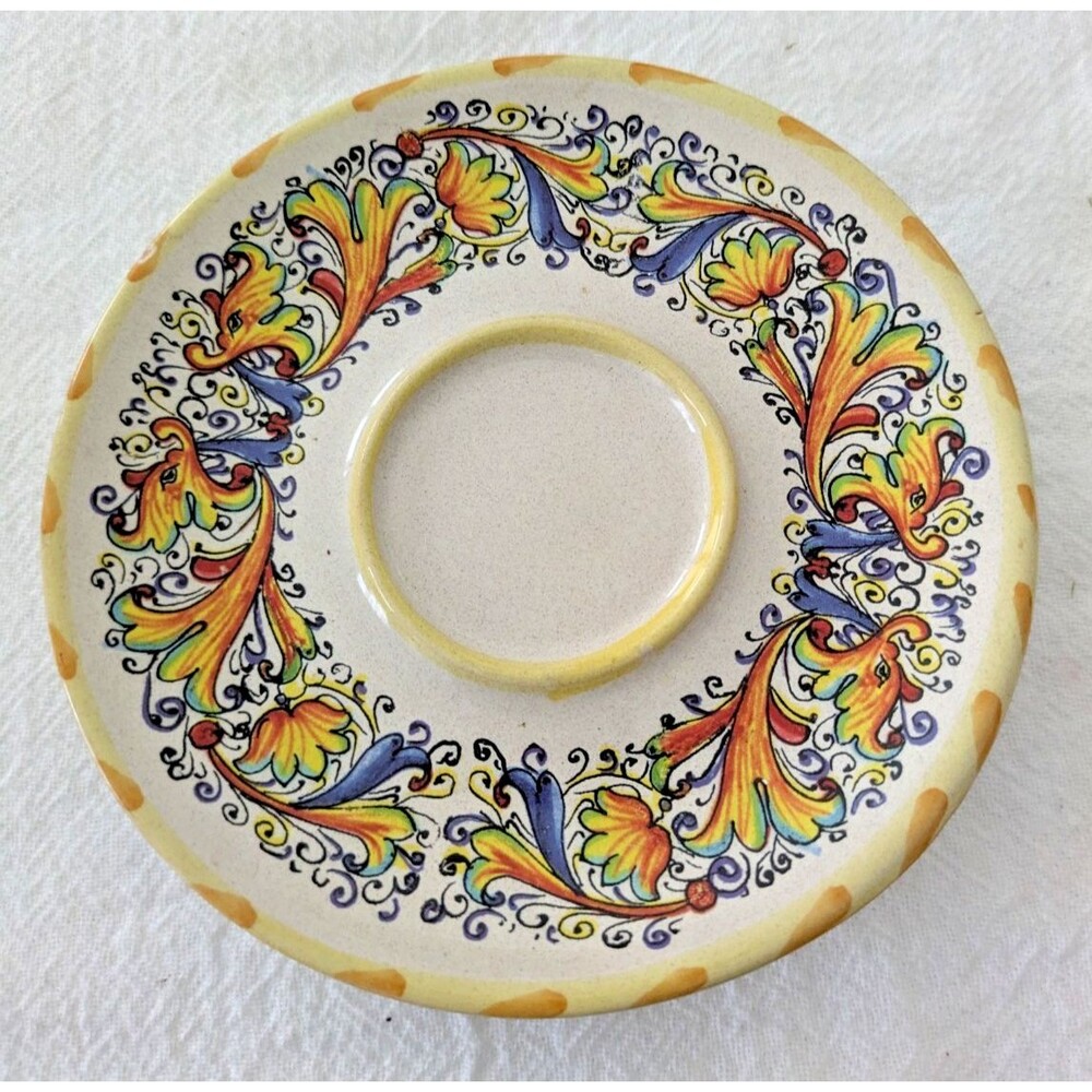 Meridiana Ceramiche Made in Italy Saucer Plate 6.25" Hand Painted Floral Scroll